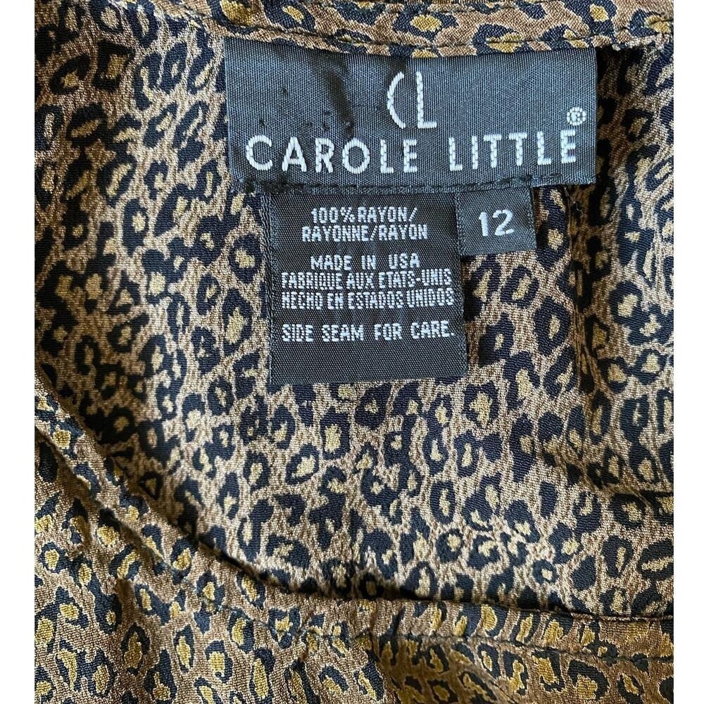 Carole Little Wmns Brown Leopard Print Rayon Short Sleeve Blouse Size 12 142644H - Picture 7 of 10